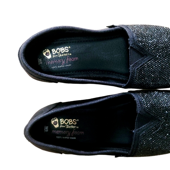 BOB'S SKECHER Black Glitter Plush Women's Size 8 Slip On Canvas Shoes - Picture 10 of 13